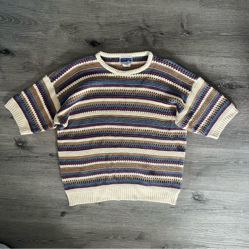 Vintage Cape Cod Sportswear 80s 90s Striped Knit Shirt Top Medium Coastal Preppy - Picture 1 of 8